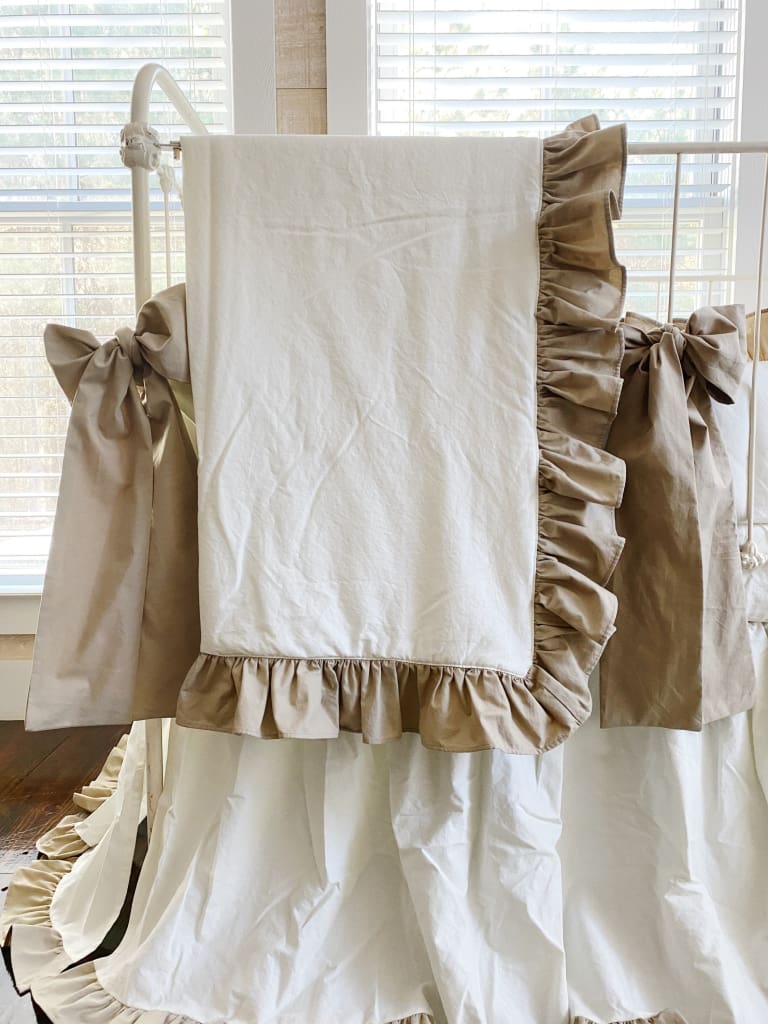 Ruffle Baby Crib Quilt in Porcelain and Oatmeal handmade heirloom nursery - High Cotton Textile