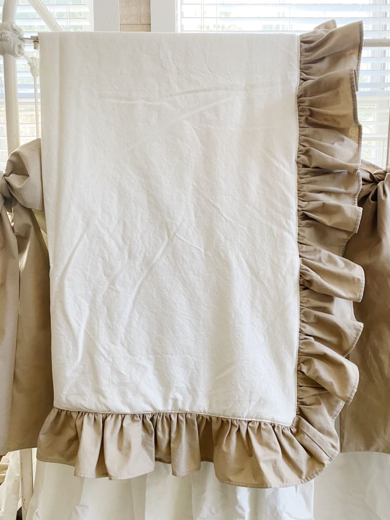 Ruffle Baby Crib Quilt in Porcelain and Oatmeal handmade heirloom nursery - High Cotton Textile