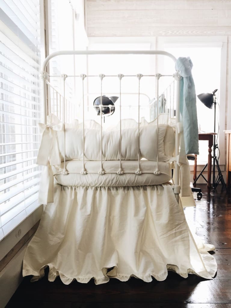 Ivory + Mist | Ruffled Crib Bedding