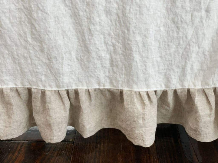 Ruffled Cottage Linen Crib Bedding in White and Oatmeal - High Cotton Textile 