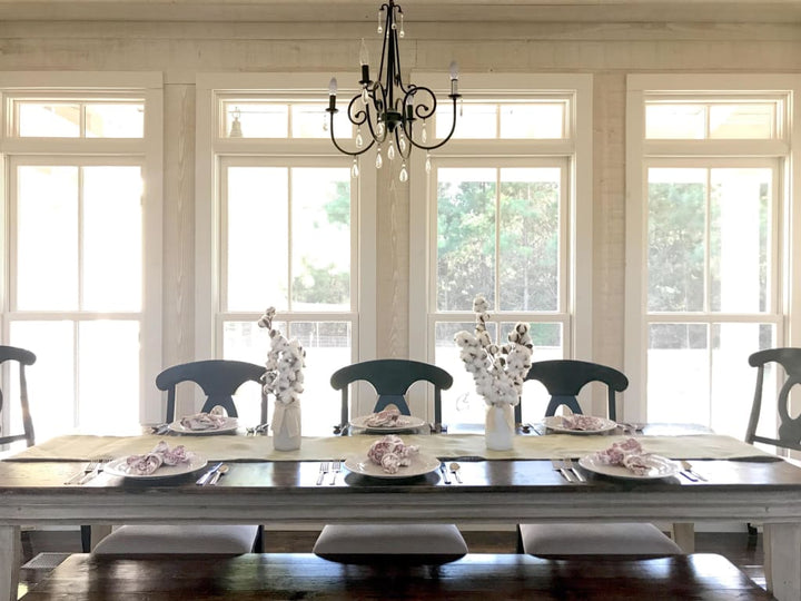 Ruffled Farmhouse Burlap Table Runner handmade heirloom nursery - High Cotton Textile