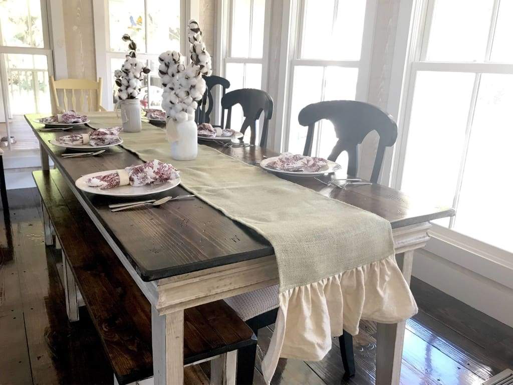 Ruffled Farmhouse Burlap Table Runner handmade heirloom nursery - High Cotton Textile