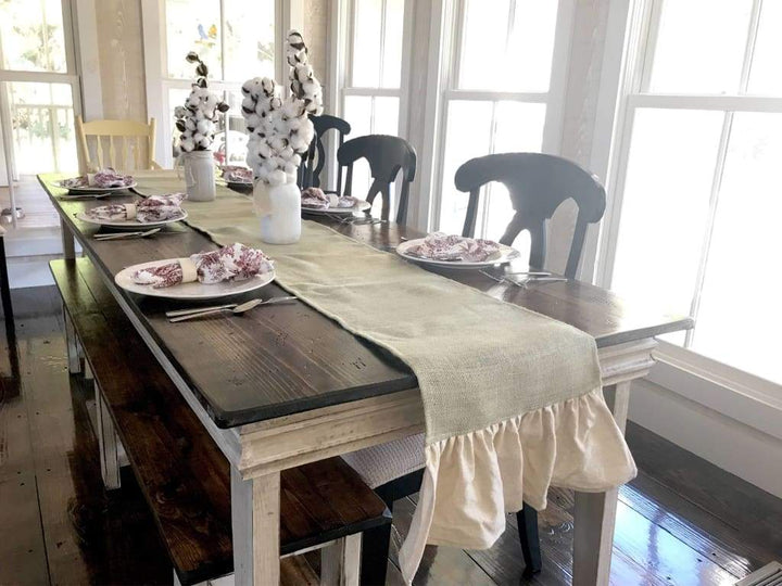 Ruffled Farmhouse Burlap Table Runner handmade heirloom nursery - High Cotton Textile