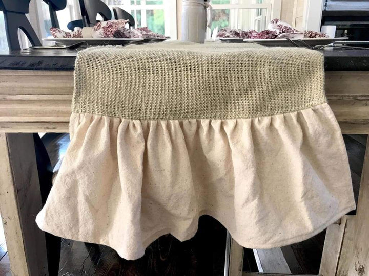 Ruffled Farmhouse Burlap Table Runner handmade heirloom nursery - High Cotton Textile