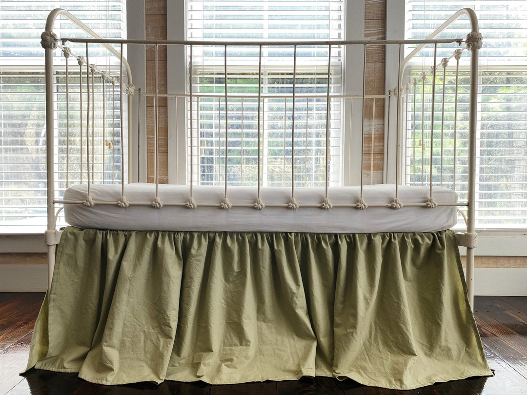 Sage Green Gathered Crib Skirt | 4-Sided Farmhouse Nursery Bed Skirt | 20" Drop | 100% Washed Cotton handmade heirloom nursery - High Cotton Textile