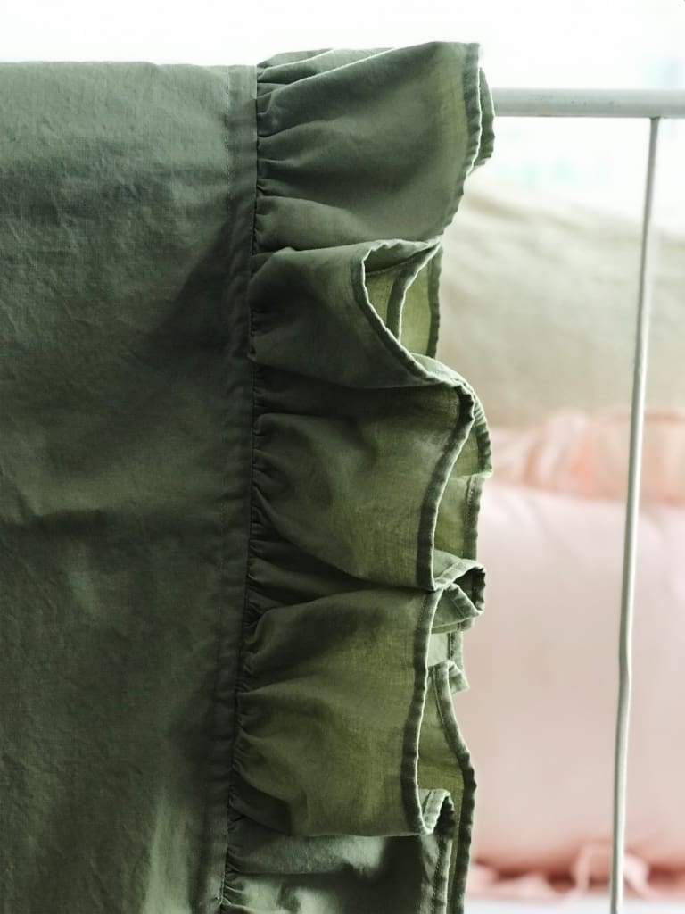 Sage Green Ruffled Crib Blanket handmade heirloom nursery - High Cotton Textile