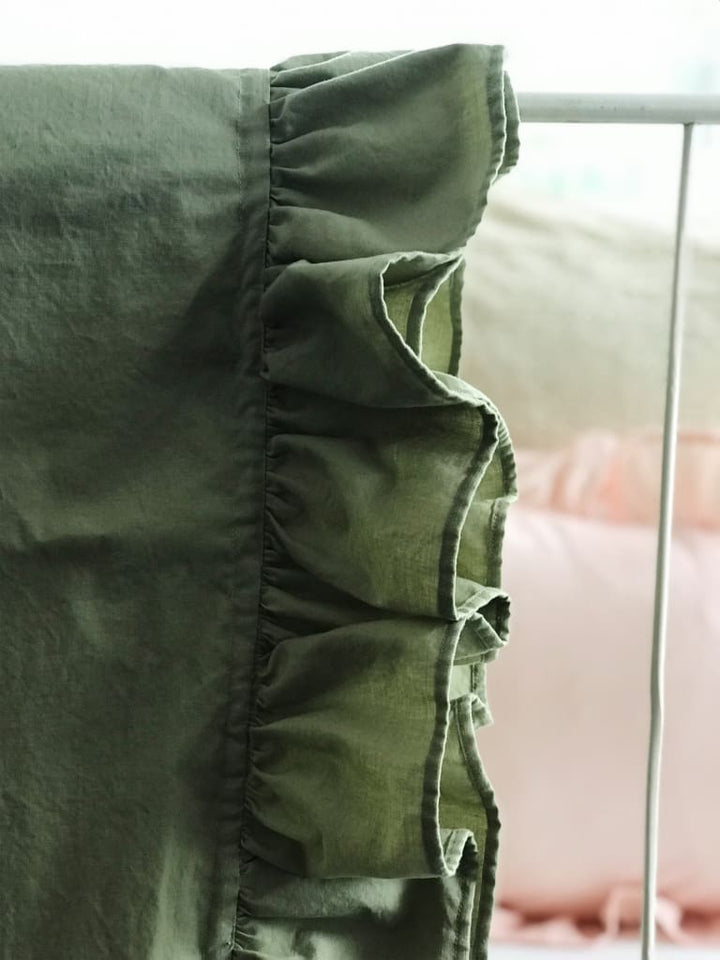 Sage Green Ruffled Crib Blanket handmade heirloom nursery - High Cotton Textile