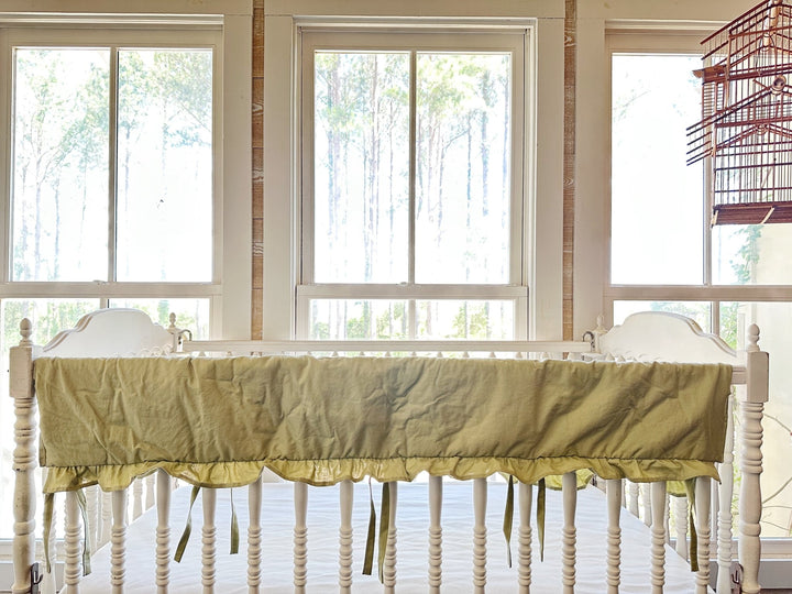 Sage Green Ruffled Crib Rail Cover | Teething Guard | Woodland Farmhouse Nursery | Handmade handmade heirloom nursery - High Cotton Textile