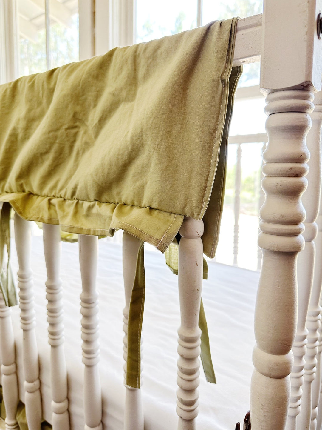 Sage Green Ruffled Crib Rail Cover | Teething Guard | Woodland Farmhouse Nursery | Handmade handmade heirloom nursery - High Cotton Textile