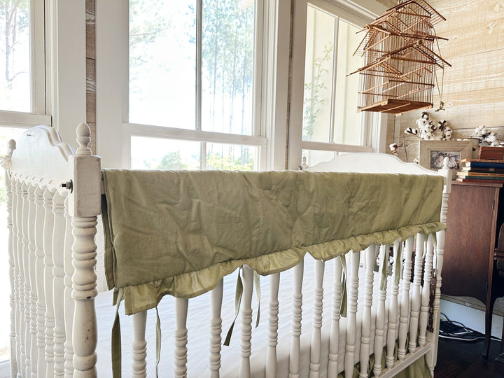 Sage Green Ruffled Crib Rail Cover | Teething Guard | Woodland Farmhouse Nursery | Handmade handmade heirloom nursery - High Cotton Textile