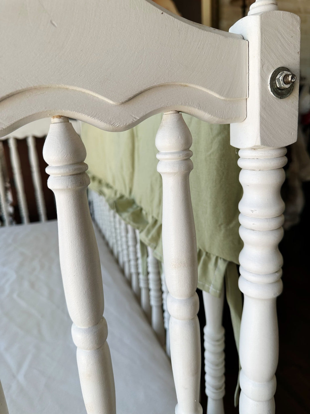 Sage Green Ruffled Crib Rail Cover | Teething Guard | Woodland Farmhouse Nursery | Handmade handmade heirloom nursery - High Cotton Textile