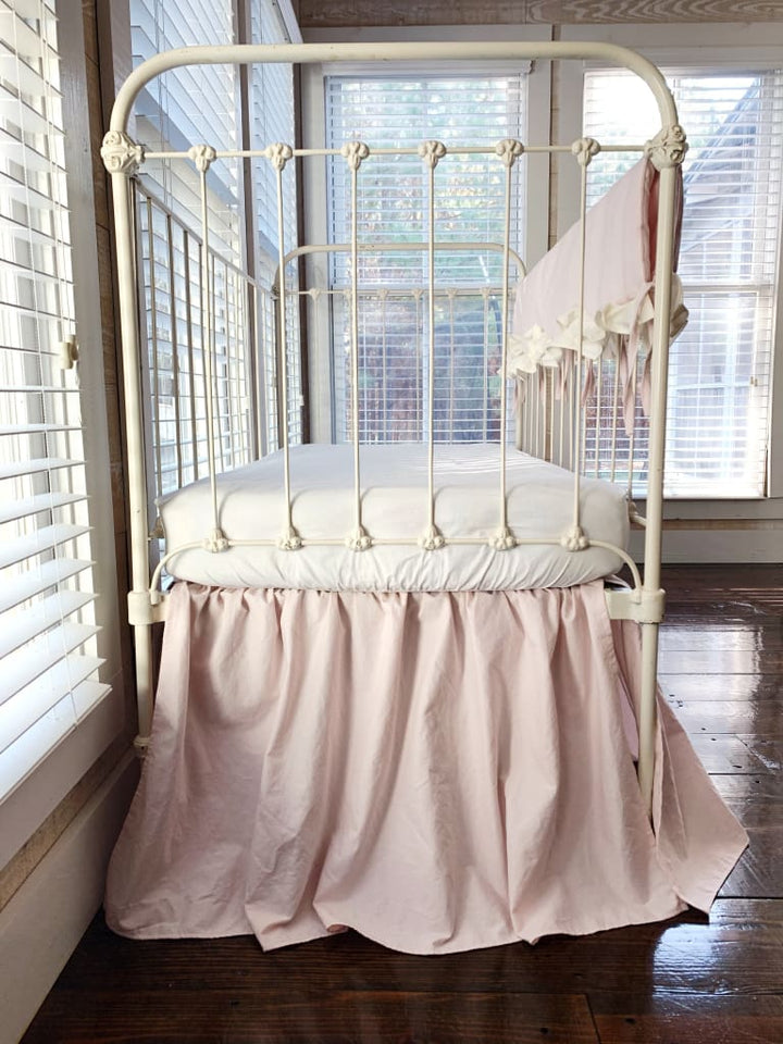 Scalloped Crib Bedding Set in Baby Pink and Ivory | Personalized Option handmade heirloom nursery - High Cotton Textile