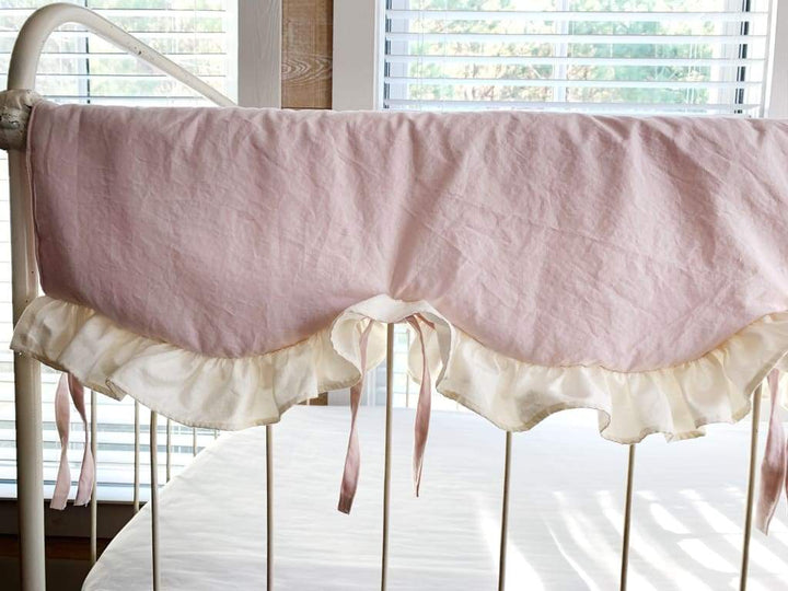 Scalloped Crib Bedding Set in Baby Pink and Ivory | Personalized Option handmade heirloom nursery - High Cotton Textile