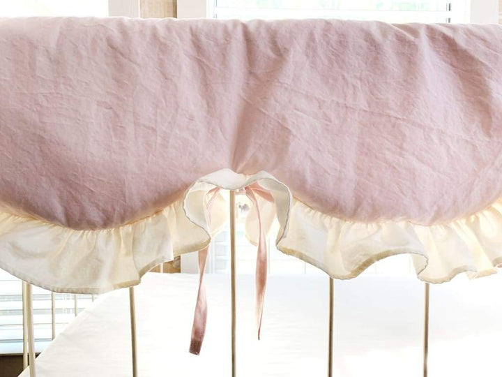 Scalloped Crib Bedding Set with Ruffled Skirt and Bows – Baby Pink Ivory handmade heirloom nursery - High Cotton Textile
