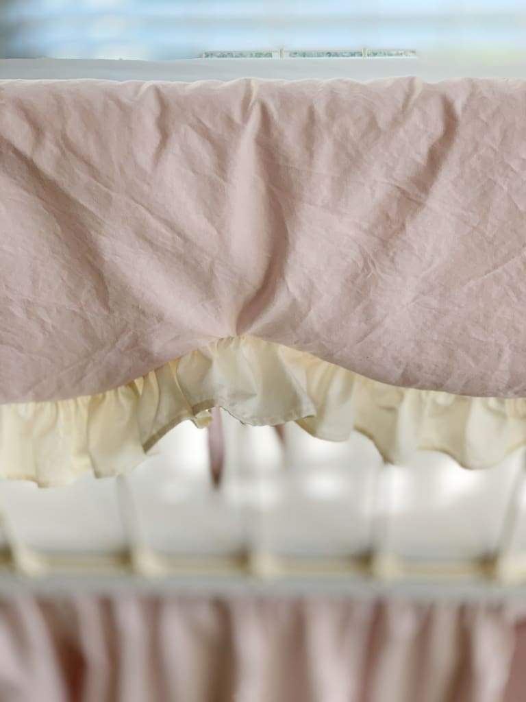 Scalloped Crib Rail Cover in Baby Pink and Ivory