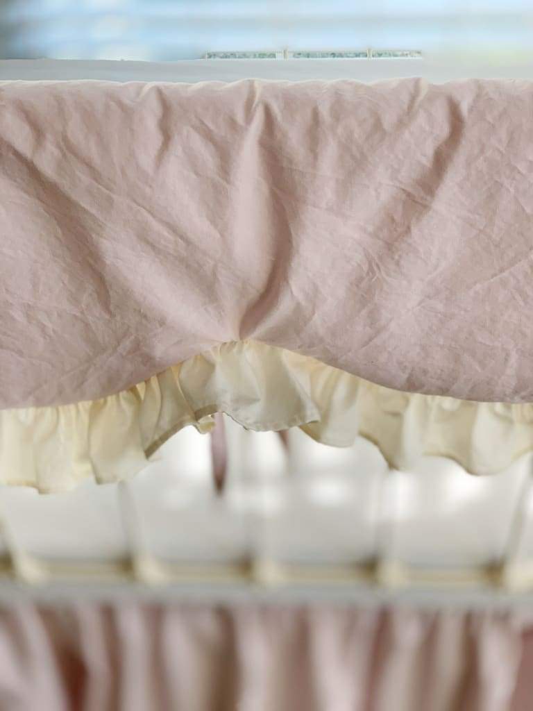 Scalloped Crib Rail Cover in Baby Pink and Ivory | Personalized Option handmade heirloom nursery - High Cotton Textile