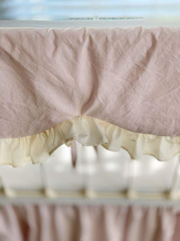 Scalloped Crib Rail Cover in Baby Pink and Ivory | Personalized Option handmade heirloom nursery - High Cotton Textile