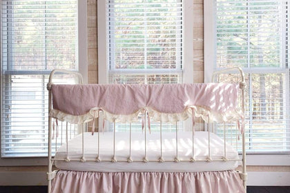Scalloped Crib Rail Cover in Baby Pink and Ivory | Personalized Option handmade heirloom nursery - High Cotton Textile