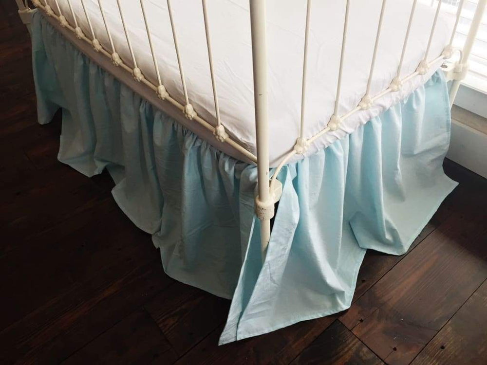 Aqua farmhouse crib skirt