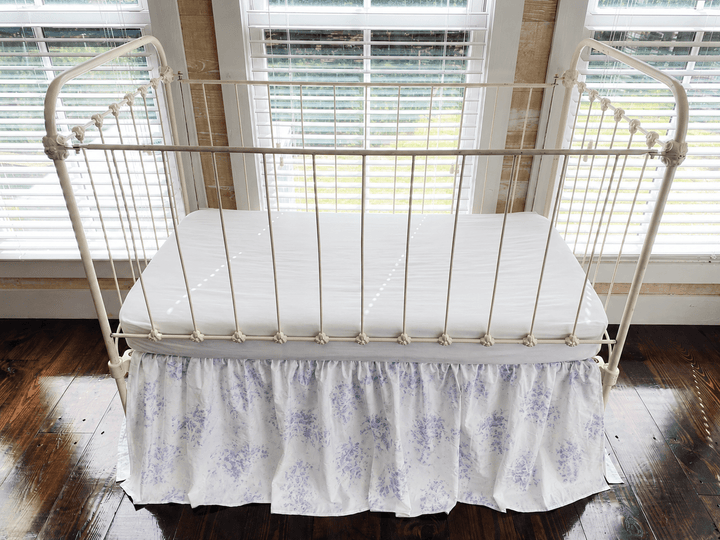 Lavender Shabby Chic Floral gathered crib skirt in soft washed cotton, handmade to order