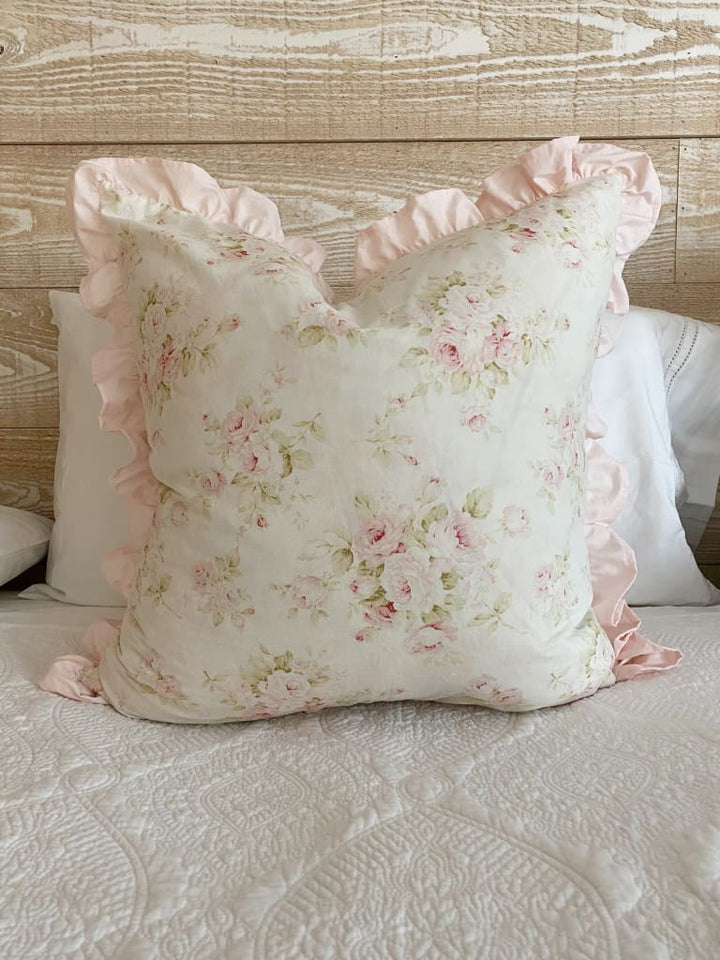 Shabby Chic Floral Ruffle Pillow Sham handmade heirloom nursery - High Cotton Textile