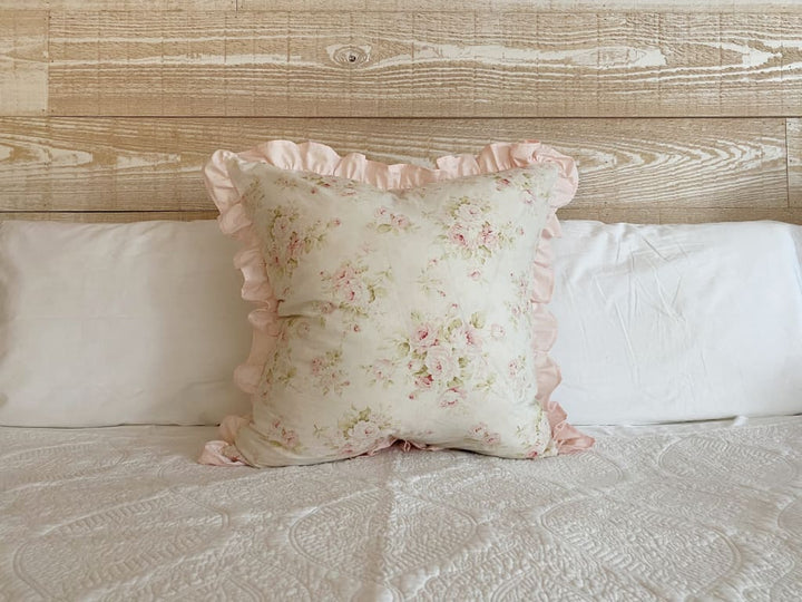 Shabby Chic Floral Ruffle Pillow Sham handmade heirloom nursery - High Cotton Textile