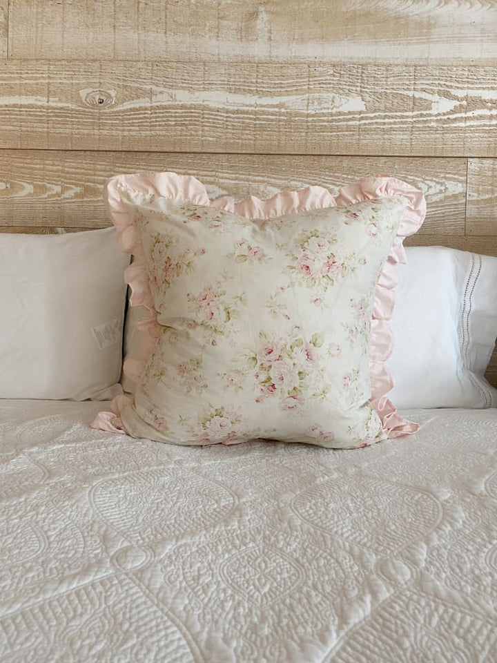 Shabby Chic Floral Ruffle Pillow Sham handmade heirloom nursery - High Cotton Textile