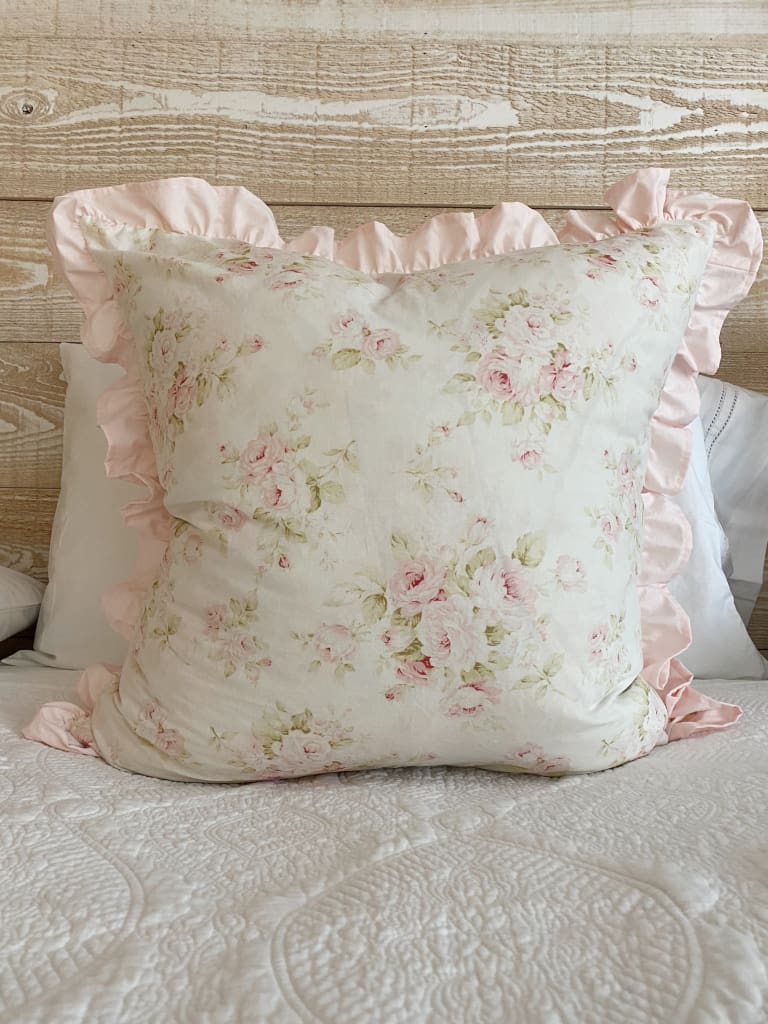 Shabby Chic Floral Ruffle Pillow Sham handmade heirloom nursery - High Cotton Textile