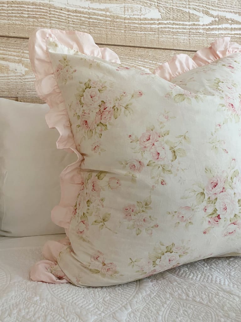 Shabby Chic Floral Ruffle Pillow Sham handmade heirloom nursery - High Cotton Textile