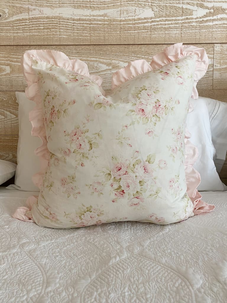 18x18 | high quality 20x20 | 22x22 Pair Shabby Chic Floral Ruffle Pillow | Yellow Ruffled Pillow | Ruffle cushion | Ruffle Block Print Pillow Cover