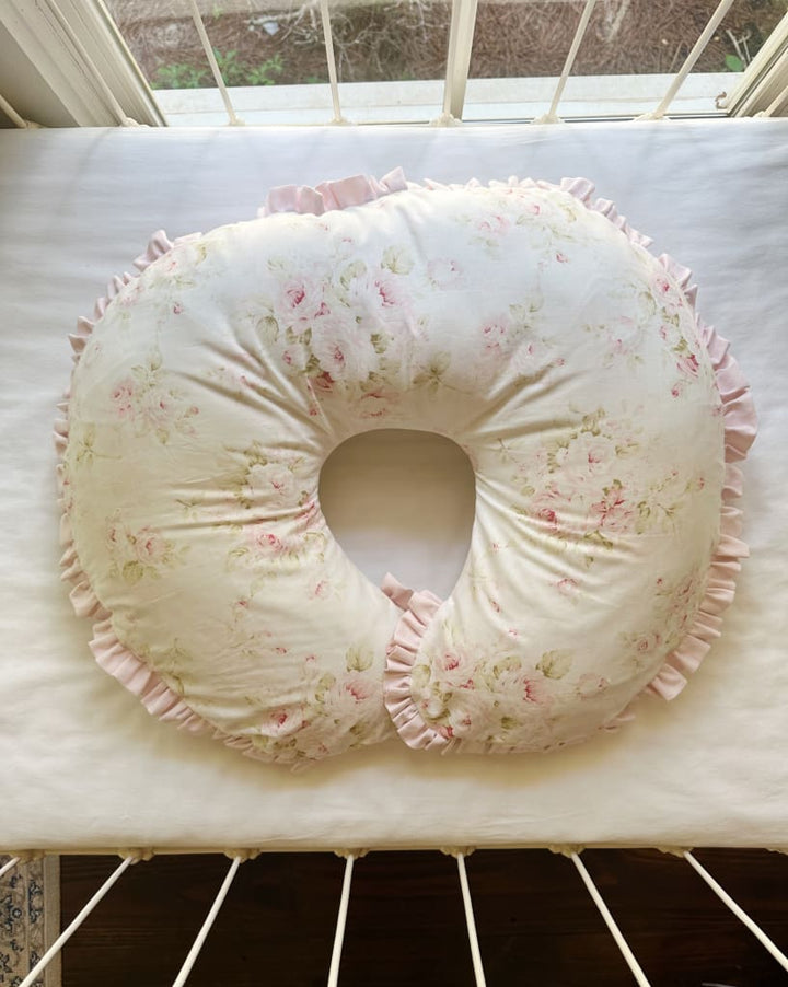 Shabby Chic Watercolor Floral Boppy Pillow Cover handmade heirloom nursery - High Cotton Textile