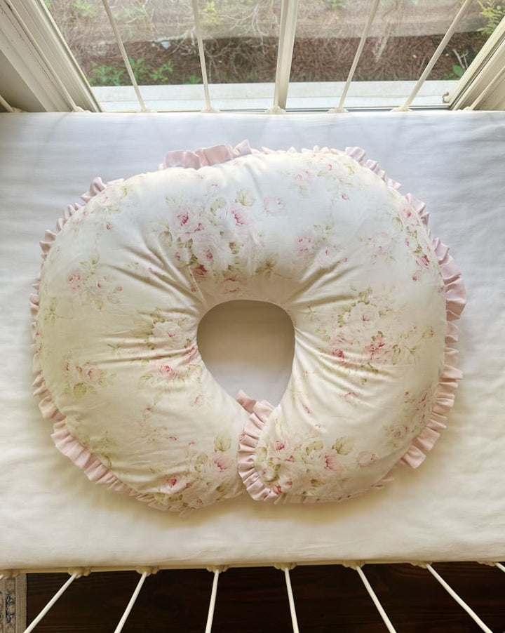 Shabby Chic Watercolor Floral Boppy Pillow Cover handmade heirloom nursery - High Cotton Textile
