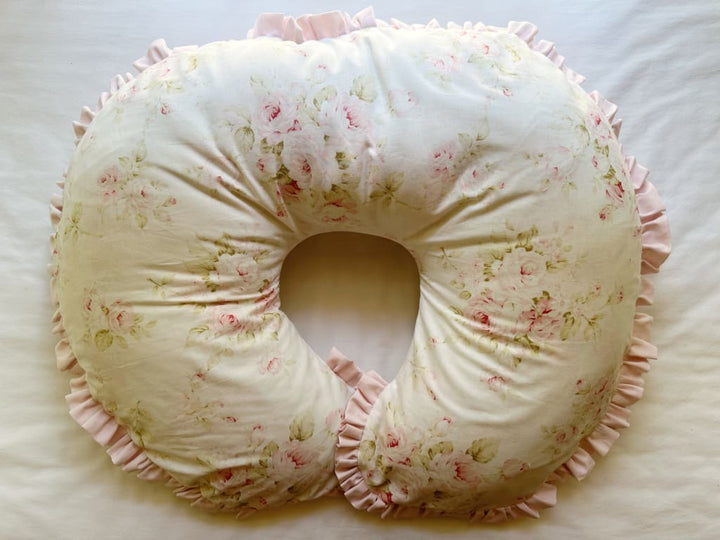 Shabby Chic Watercolor Floral Boppy Pillow Cover handmade heirloom nursery - High Cotton Textile
