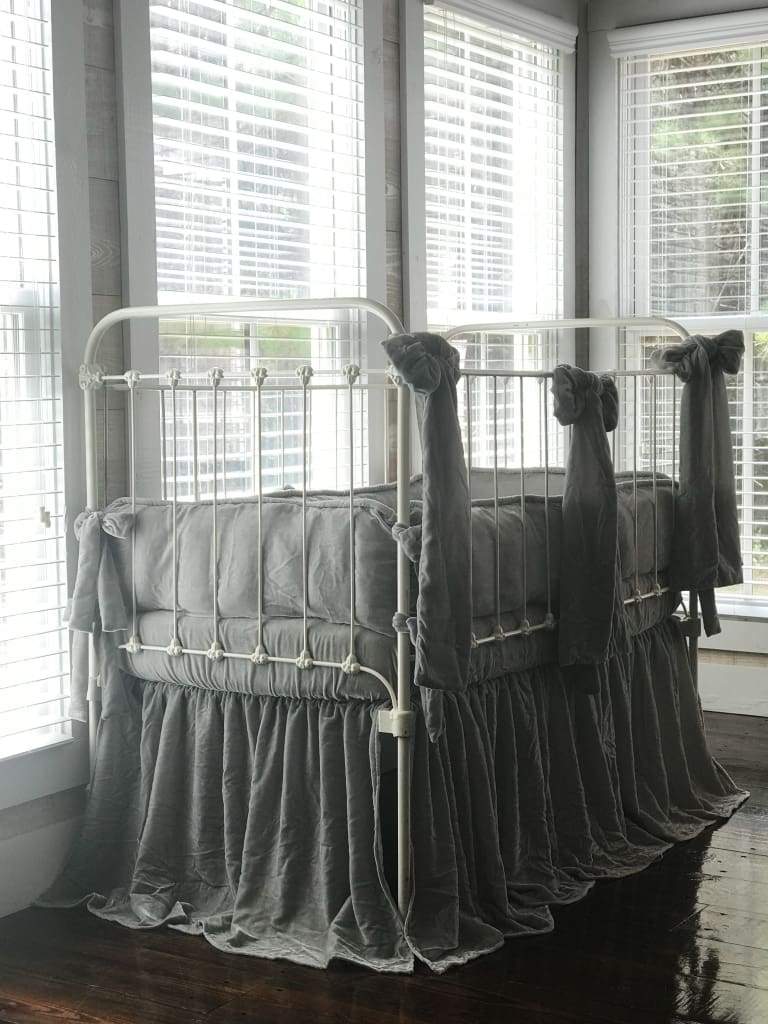 Silver Grey | 100% Silk Velvet Luxury Crib Bedding Ensemble