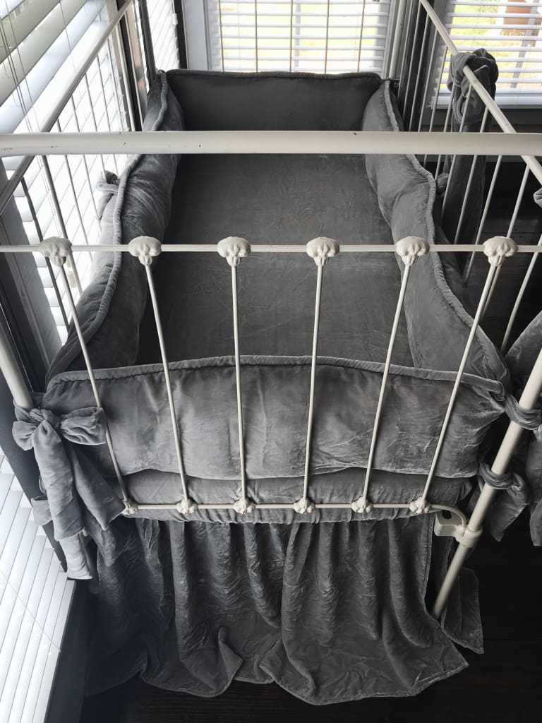 Silver Grey | 100% Silk Velvet Luxury Crib Bedding Ensemble