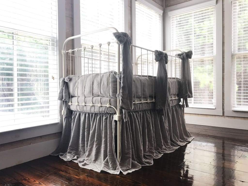 Silver Grey | 100% Silk Velvet Luxury Crib Bedding Ensemble