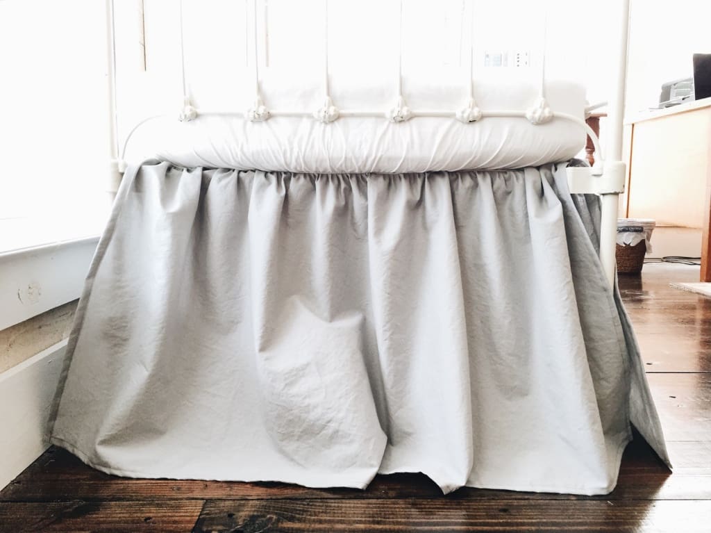 Silver Grey Farmhouse Crib Skirt handmade heirloom nursery - High Cotton Textile