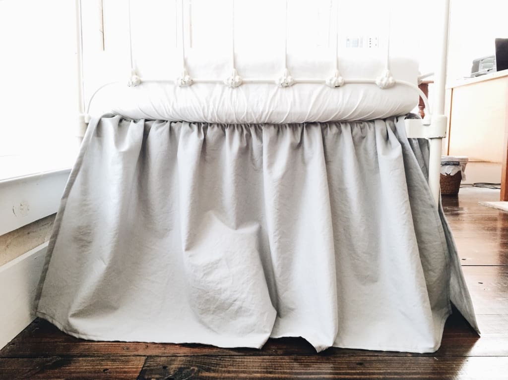 silver grey gathered farmhouse crib skirt