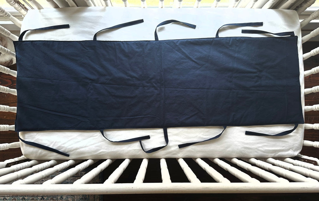 Simple crib rail cover with fabric ties — no-ruffle solid color crib rail guard by High Cotton Textile