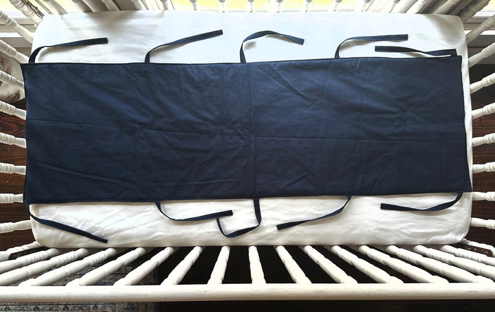 Simple crib rail cover with fabric ties — no-ruffle solid color crib rail guard by High Cotton Textile