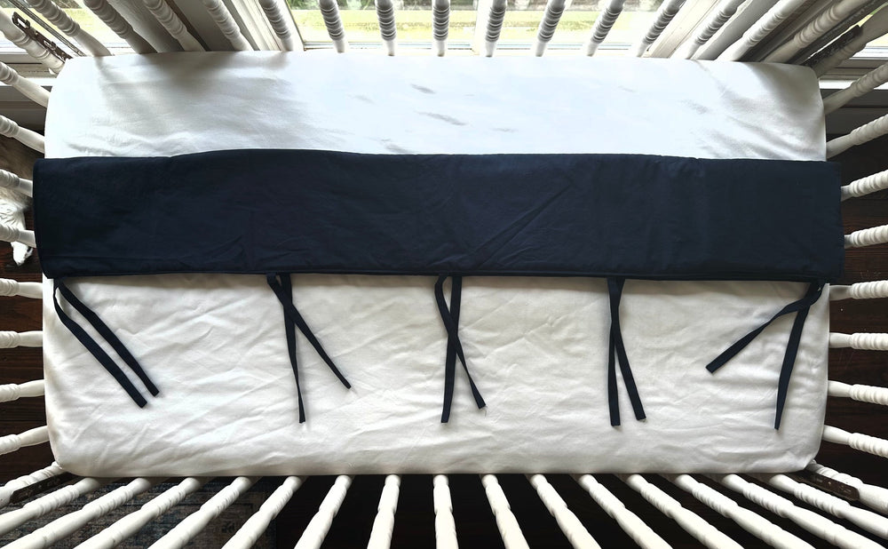 Simple crib rail cover in solid navy blue — handmade top-rail teething guard by High Cotton Textile