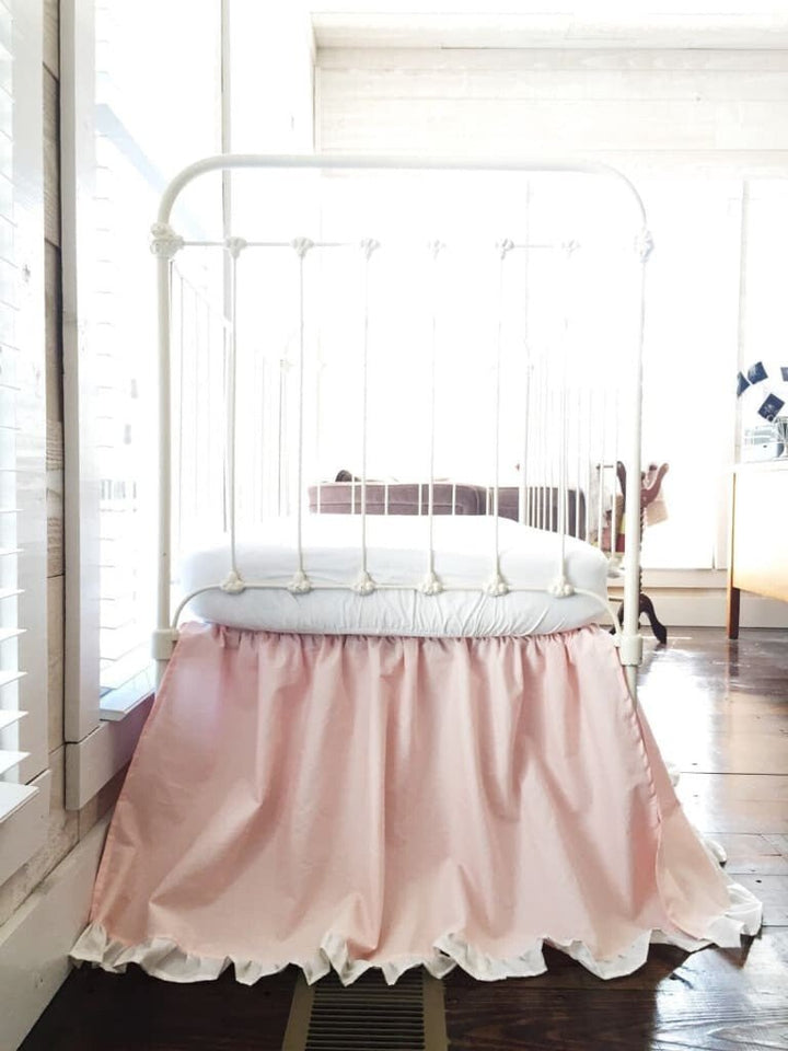 Sisters Pink and Ivory Ruffled Crib Skirt for Girls handmade heirloom nursery - High Cotton Textile