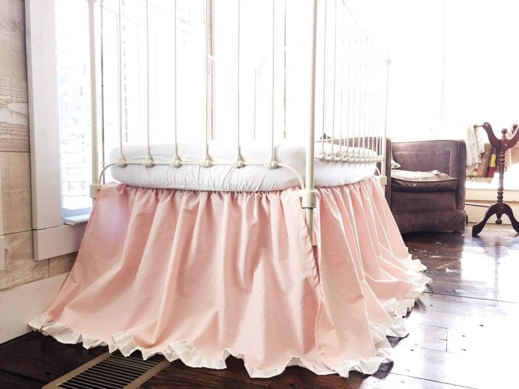 Sisters Pink and Ivory Ruffled Crib Skirt for Girls handmade heirloom nursery - High Cotton Textile