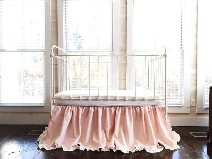 Sisters Pink and Ivory Ruffled Crib Skirt for Girls handmade heirloom nursery - High Cotton Textile