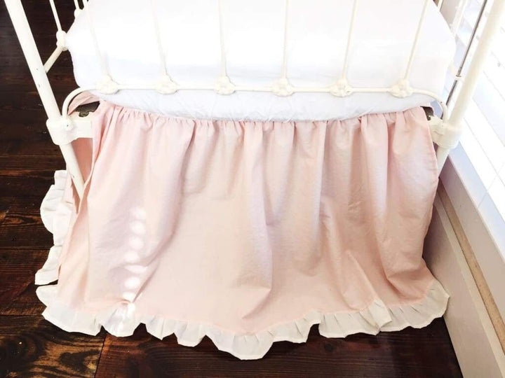 Sisters Pink and Ivory Ruffled Crib Skirt for Girls handmade heirloom nursery - High Cotton Textile