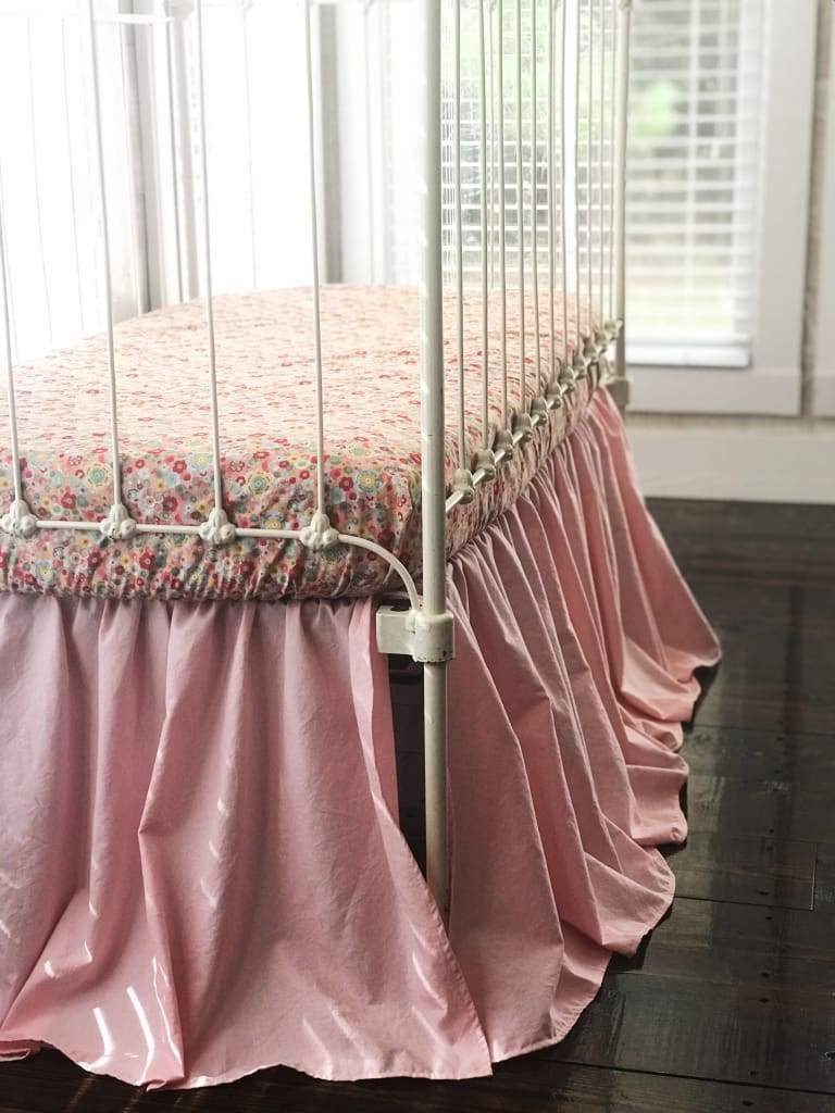 Sisters Pink Farmhouse Basic Crib Skirt handmade heirloom nursery - High Cotton Textile