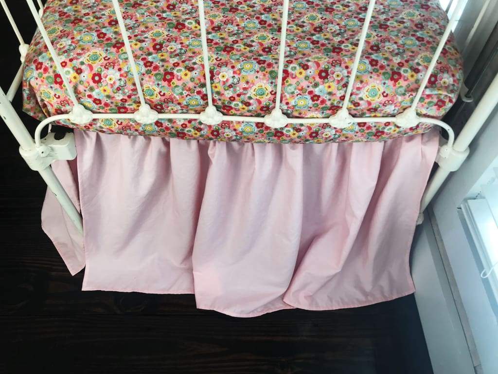 Sisters Pink Farmhouse Basic Crib Skirt handmade heirloom nursery - High Cotton Textile
