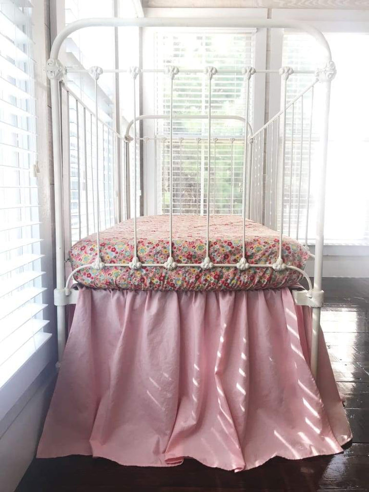 Sisters Pink Farmhouse Basic Crib Skirt handmade heirloom nursery - High Cotton Textile