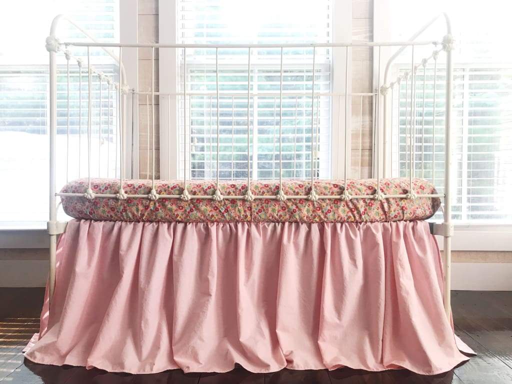 Sisters Pink Farmhouse Basic Crib Skirt handmade heirloom nursery - High Cotton Textile