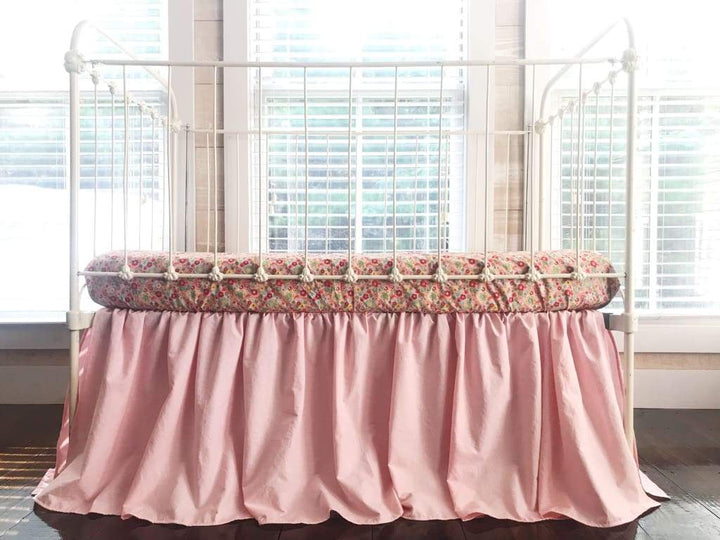 Sisters Pink Farmhouse Basic Crib Skirt handmade heirloom nursery - High Cotton Textile